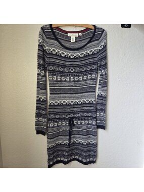 H&M’s L.O.G.G AlpacaXS Fair Isle Knit Sweater Dress Long Sleeve NavyBlue Hip Tie
